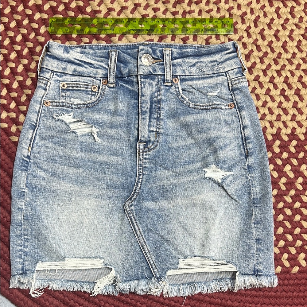 American Eagle Outfitters Light Blue Distressed Mini Skirt